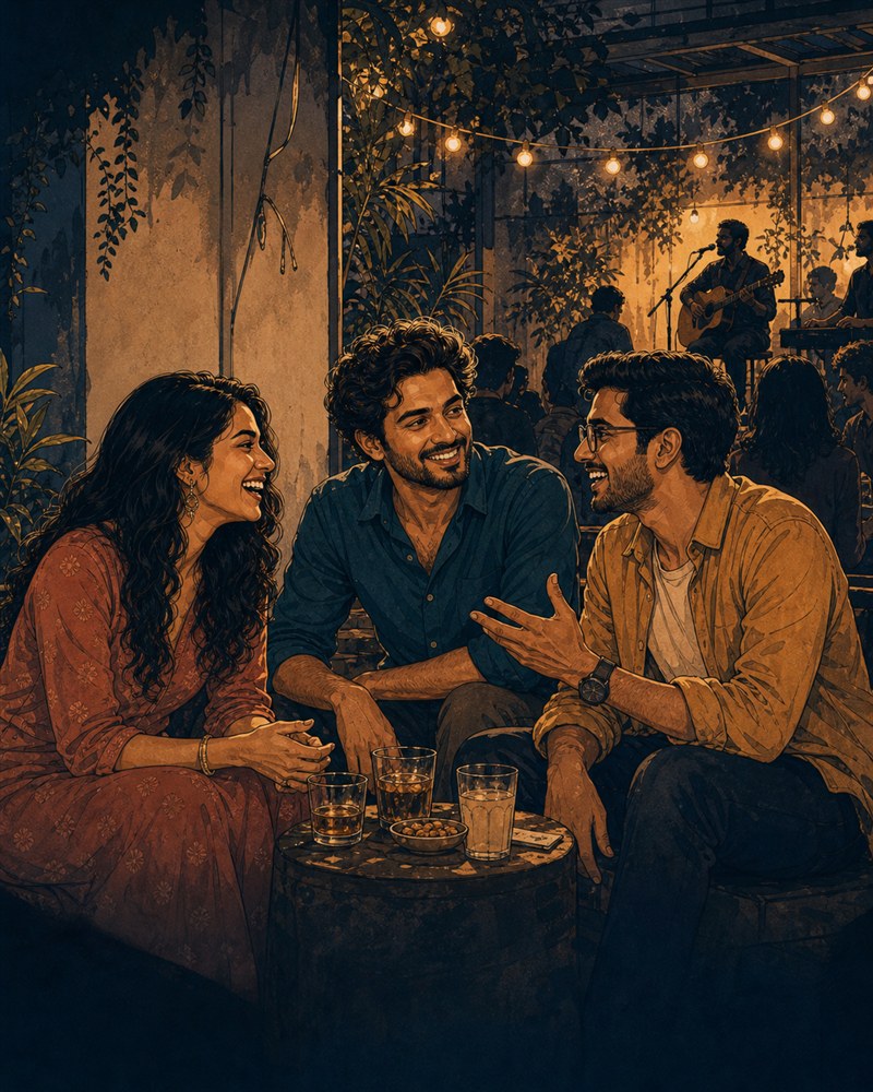 Illustration of friends at a live music venue